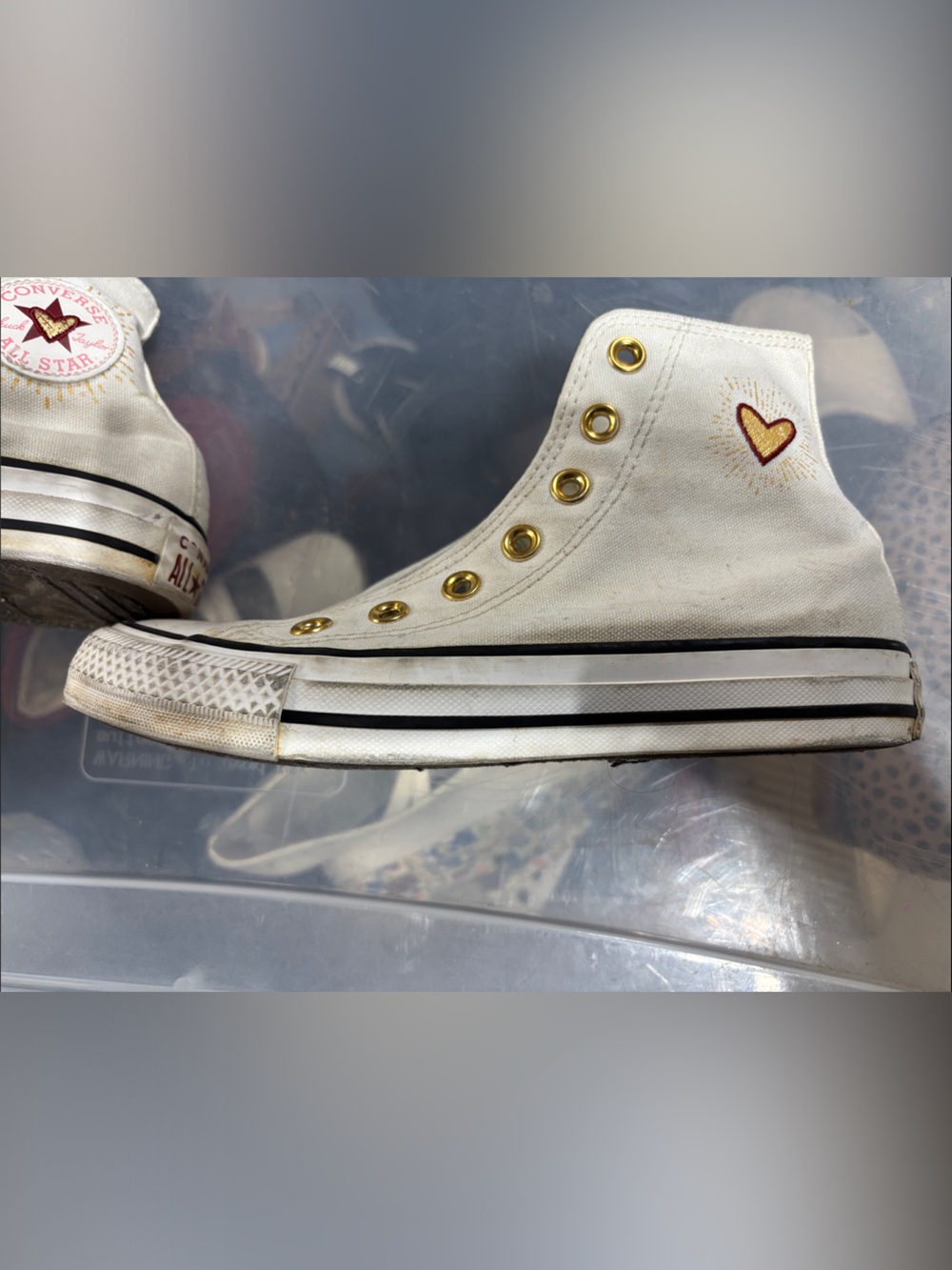 Converse Kids White High-Top Sneakers with Red Heart Patch size 5.5